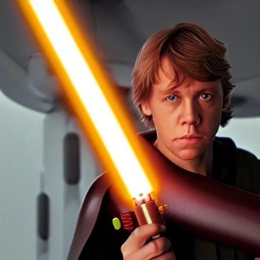 Prompt: Luke Skywalker holding a banana lightsaber, scifi, octane render