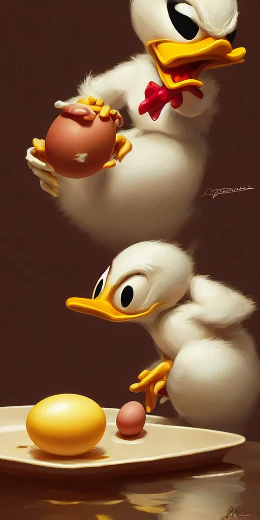 Prompt: realistic photography of a terrified donald duck eating hard boiled eggs, deep focus, intricate, elegant, highly detailed, digital painting, artstation, concept art, matte, sharp focus, illustration, art by artgerm and greg rutkowski and alphonse mucha