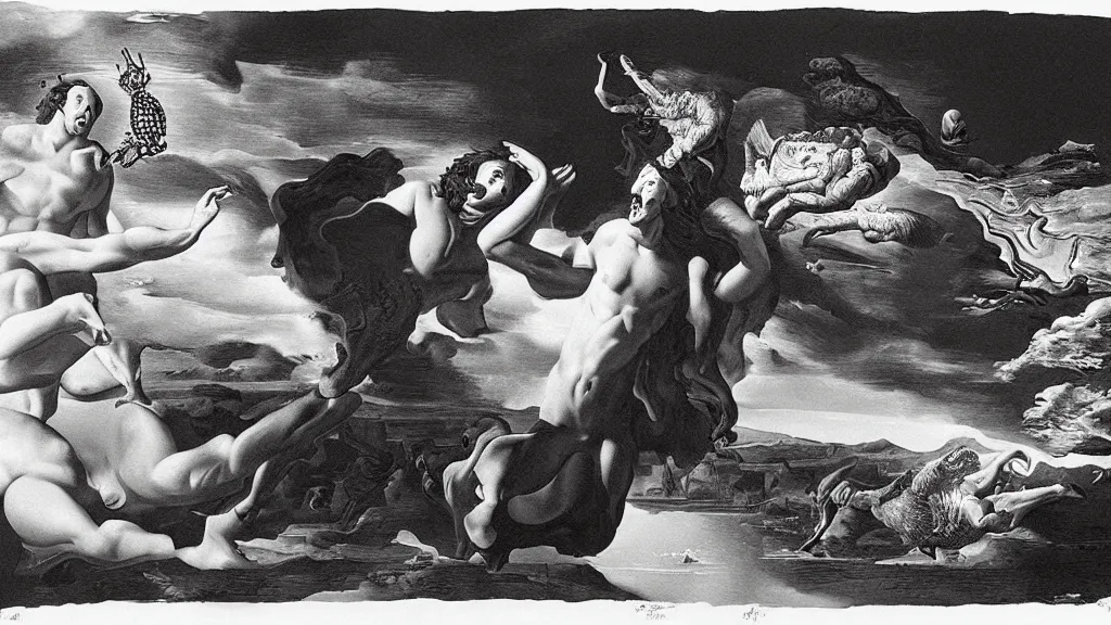 Prompt: the newest masterpiece of salvador dali inspired by dan hillier, it is called ; the creation of adam