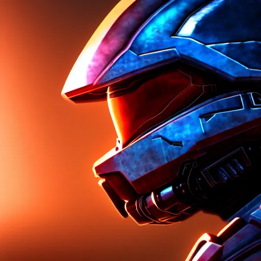 Image similar to cyberpunk halo helmet on space, close shot, reflection, epic, dramatic, cinematic, award winning, ultra detailed, realistic, 8k,