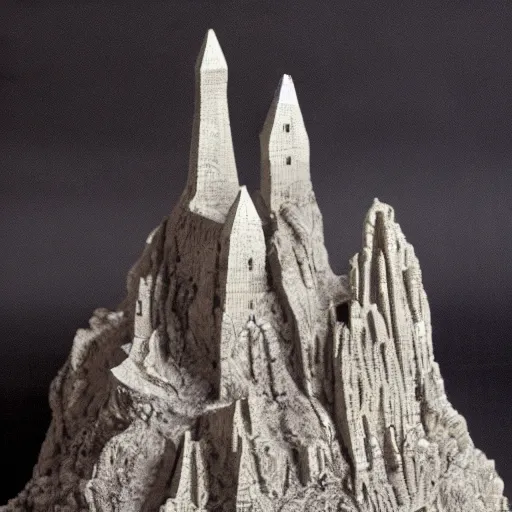 Prompt: minas tirith miniature from bones, subsurface scatter, dramatic light, draped in bone