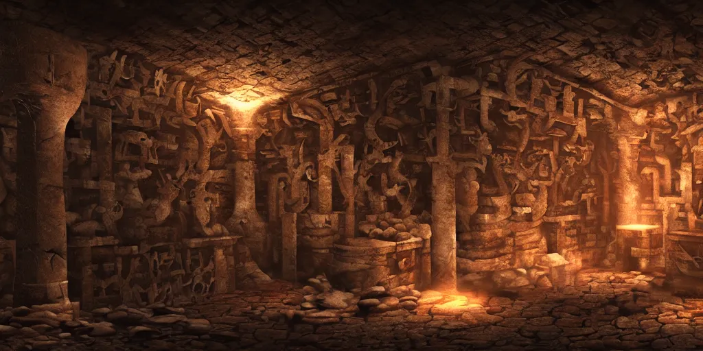 Image similar to ancient catacombs, dark fantasy, sigils, runes, magic, cinematic, graffiti art, scifi, fantasy, hyper detailed, octane render, ue 5