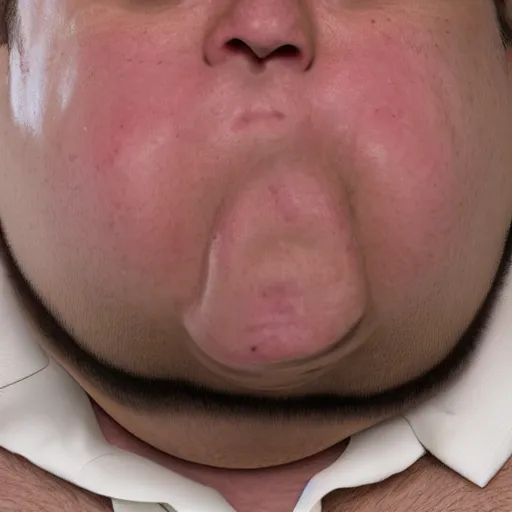 Prompt: smelly ugly obese man, close up to his wet face