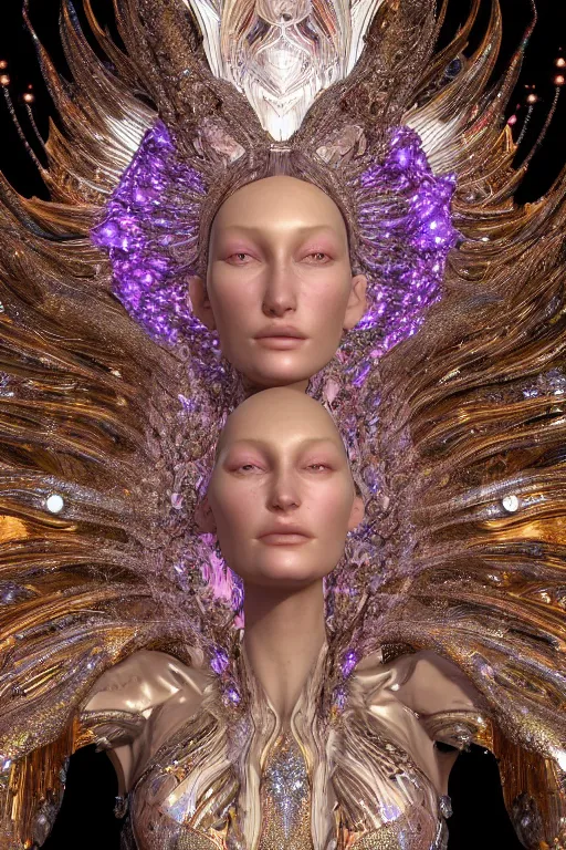 Prompt: a highly detailed metahuman 4 k close up render of an alien goddess bella hadid as galaxy in iris van herpen dress schiaparelli in diamonds crystals swarovski and jewelry in style of alphonse mucha gustav klimt trending on artstation made in unreal engine 4