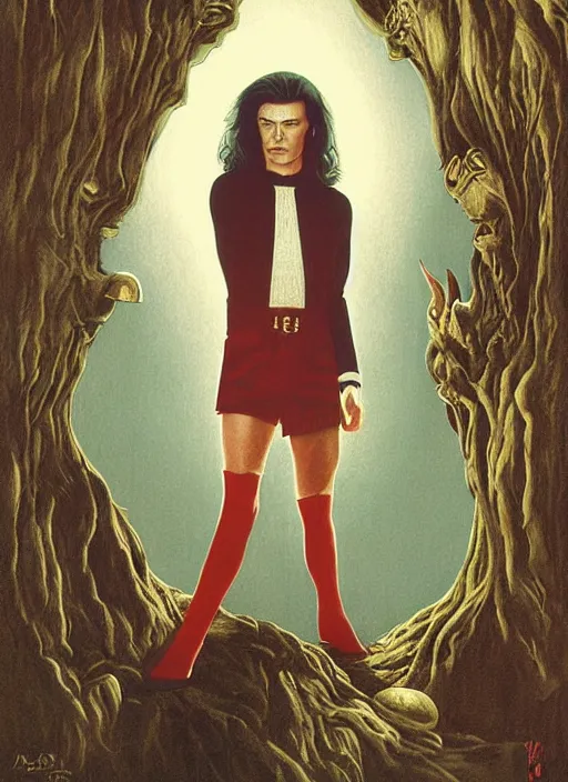 Prompt: twin peaks poster art, david bowie is infected with the spirit of the wendigo demon, old retro pulp, by michael whelan, rossetti bouguereau, artgerm, retro, nostalgic, old fashioned