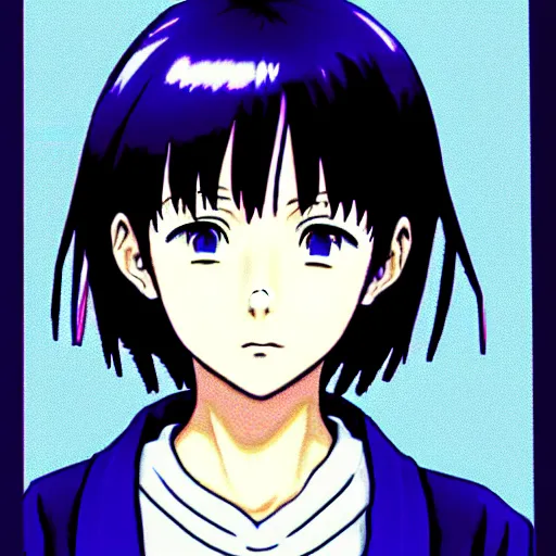 Image similar to headshot anime portrait of lain iwakura, vaporwave