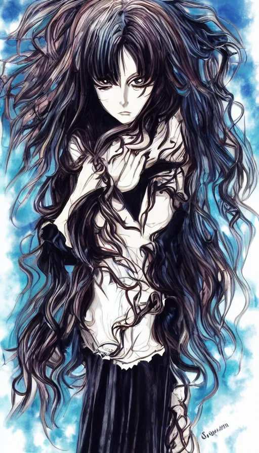 Prompt: illustration of anime girl in the style of Ayami Kojima