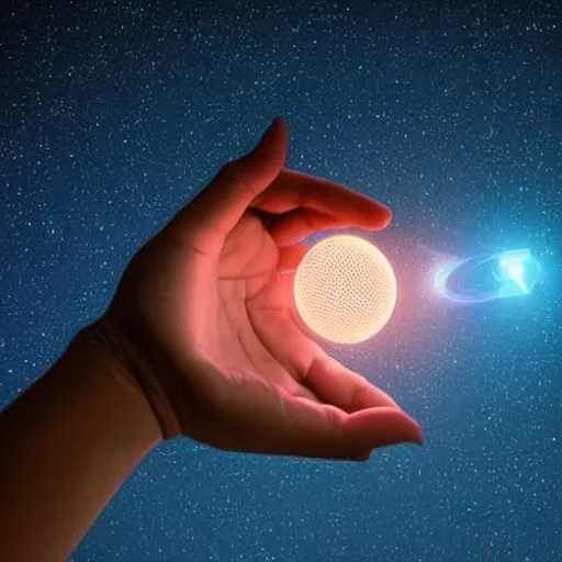 Image similar to a floating glowing infinity in someone's hands