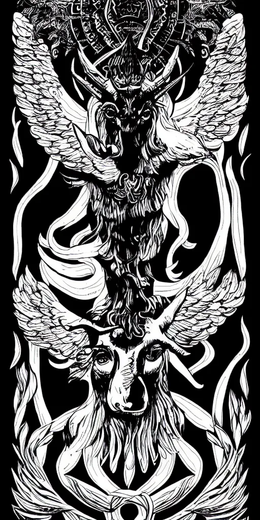 Prompt: baphomet black and white illustration creative design