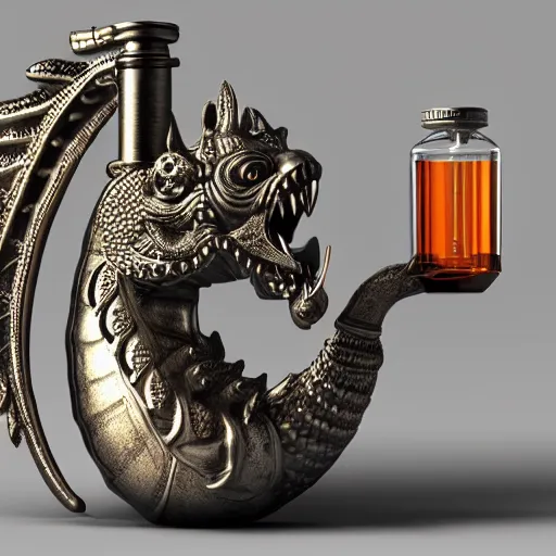 Image similar to transparent ancient boar flask with Chinese dragon, raytracing, orthographic 3d rendering, octane render