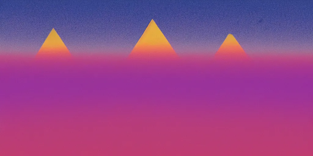 Prompt: purple desert, dawn, man in holographic coat, pyramids on the horizon, abstract holographic pastel, 1 9 8 0 s retro futuristic art, synthwave style, 3 5 mm photography, exposed film