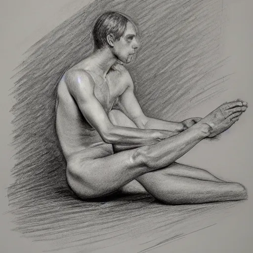 Image similar to an artistic pencil study of a young male body, full body, curled up pose, berne hogarth, david hockney