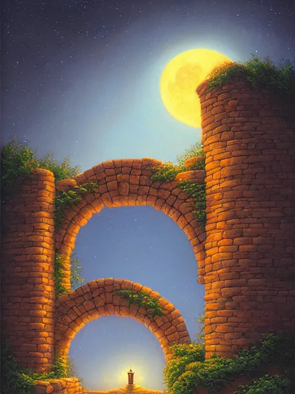 Prompt: beautiful digital painting of a stone archway in the moonlight by Evgeny Lushpin