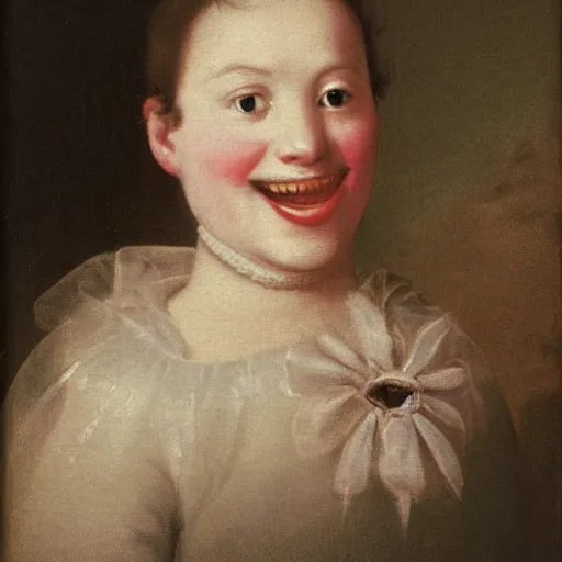 Prompt: Portrait of my teeth, soft rainbow, painting by Batoni, sad muppet eyes