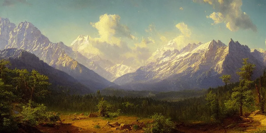 Image similar to Colorado mountains, oil painting, highly detailed, artwork, in style of Albert bierstadt