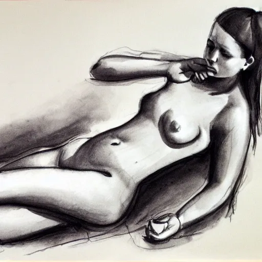 Image similar to ink and wash life drawing of reclining female