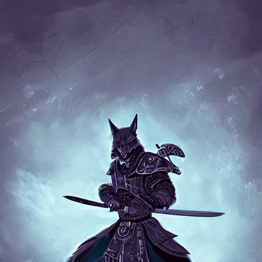 Prompt: anthropomorphic Azure samurai wolf, DnD character art portrait, matte fantasy painting, magic the gathering artwork, D&D, fantasy, cinematic lighting, centered, symmetrical, highly detailed, digital painting, artstation, concept art, smooth, sharp focus, illustration, volumetric lighting, epic Composition, 8k, art, DeviantArt, trending on Artstation, Jason Felix, Steve Argyle, Tyler Jacobson, Peter Mohrbacher, Greg Rutkowski, Craig Mullins, cinematic lighting H- 768