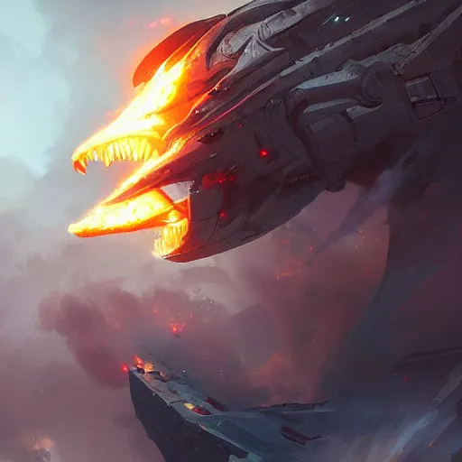 Prompt: a dragon spits fire at a spaceship, artstation, Digital art, Greg rutkowski