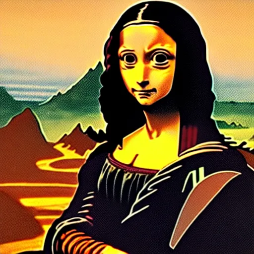 Image similar to battle angel alita as the mona lisa, medium shot, intricate, elegant, highly detailed, art by Leonardo DaVinci