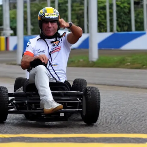Image similar to jair bolsonaro racing a go kart in interlagos