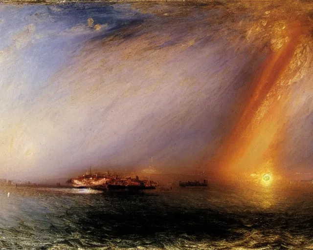 Prompt: an oil painting an aircraft carrier, turner