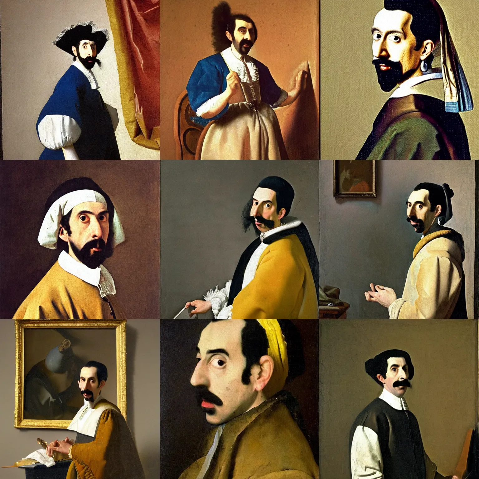 Prompt: A 1700s painting of Borat by Johannes Vermeer