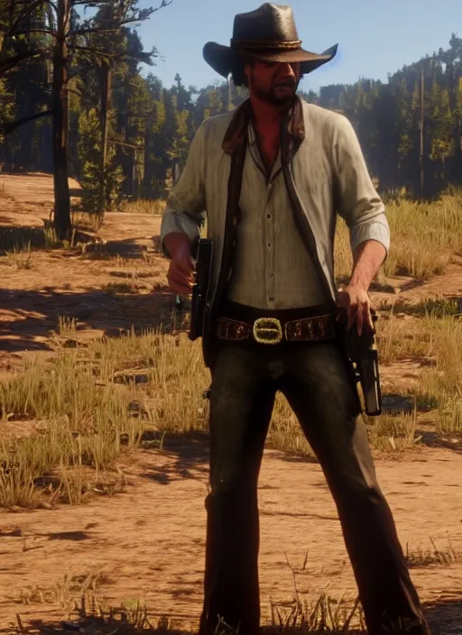 Prompt: film still of shaggy in red dead redemption 2 ( 2 0 1 8 video game )