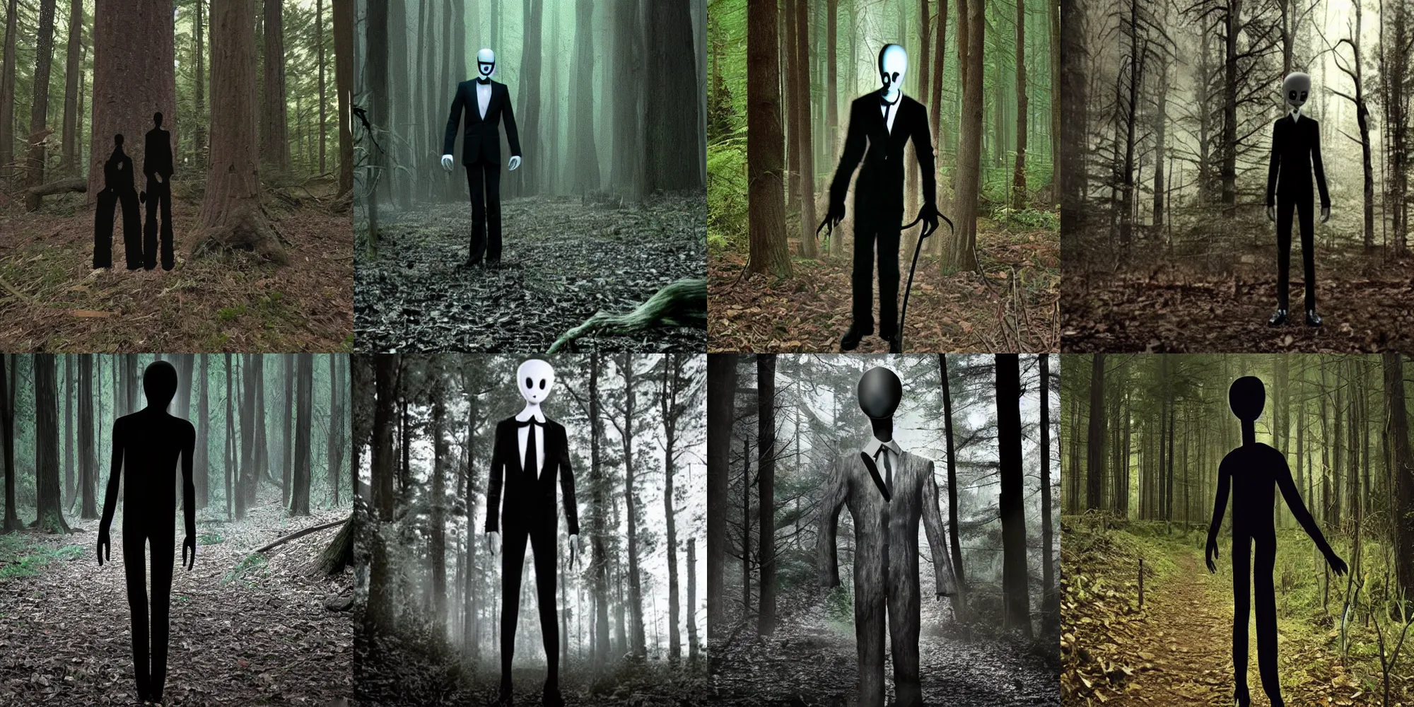 Prompt: found Footage from Slenderman in the forest