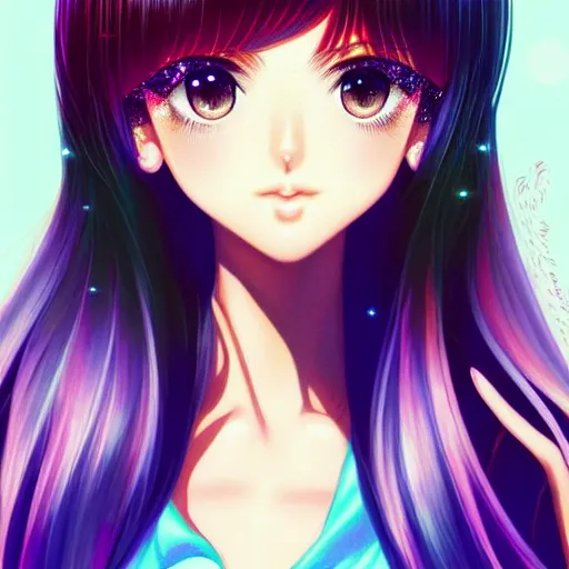 Image similar to close up portrait of a cute victoria justice glitter diamonds by range murata go nagai new type magazine uhd 8 k depth of field sharp crisp 3 d digital manga art complimentary color radiant trending on pinterest winner of illustrator award