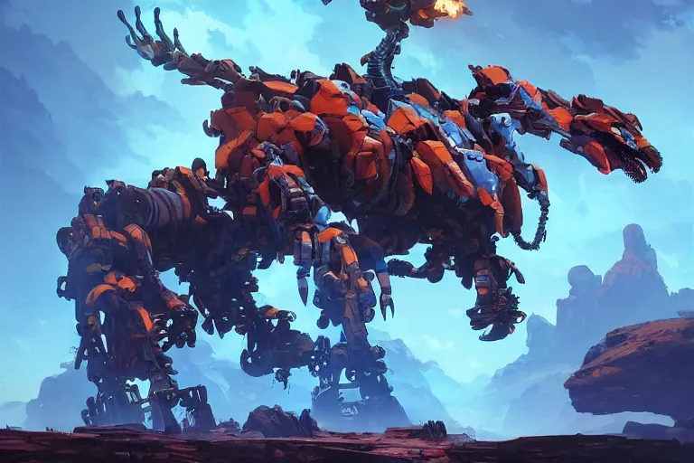 Image similar to fireclaw machine mecha animal beast robot of horizon forbidden west horizon zero dawn bioluminiscence, behance hd by jesper ejsing, by rhads, makoto shinkai and lois van baarle, ilya kuvshinov, rossdraws global illumination