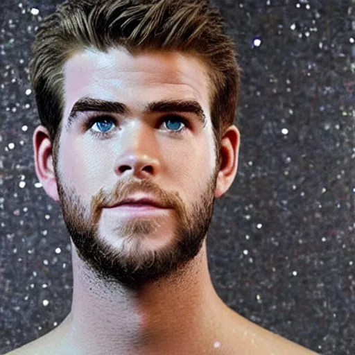 Image similar to “ a realistic detailed photo of a guy who is an attractive humanoid who is half robot and half humanoid, who is a male android, actor liam hemsworth, shiny skin, posing like a statue, blank stare, at the museum, on display ”