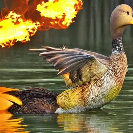 Image similar to Monstrous duck breathing fire