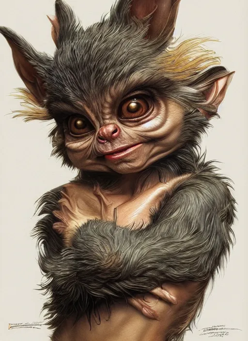 Image similar to portrait of Gizmo Gremlin from Society (1989), intricate, highly detailed, centered, digital painting, artstation, concept art, smooth, sharp focus, illustration, artgerm, donato giancola, Joseph Christian Leyendecker, WLOP, Artgerm