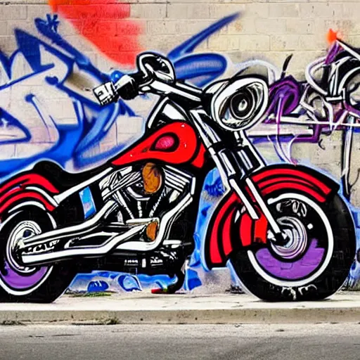 Image similar to a graffiti art of a dog ryiding an harley davidson in streets of los angeles, hd, 8 k, hyper realistic, hyper detailed,