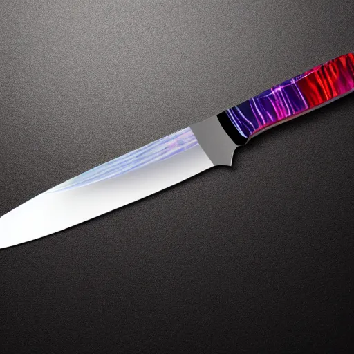 Image similar to fade crystal knife, macro shot, 3D rendering, colorful, in the forest, 8k, hyperdetalied, hyper realistic, artstation,