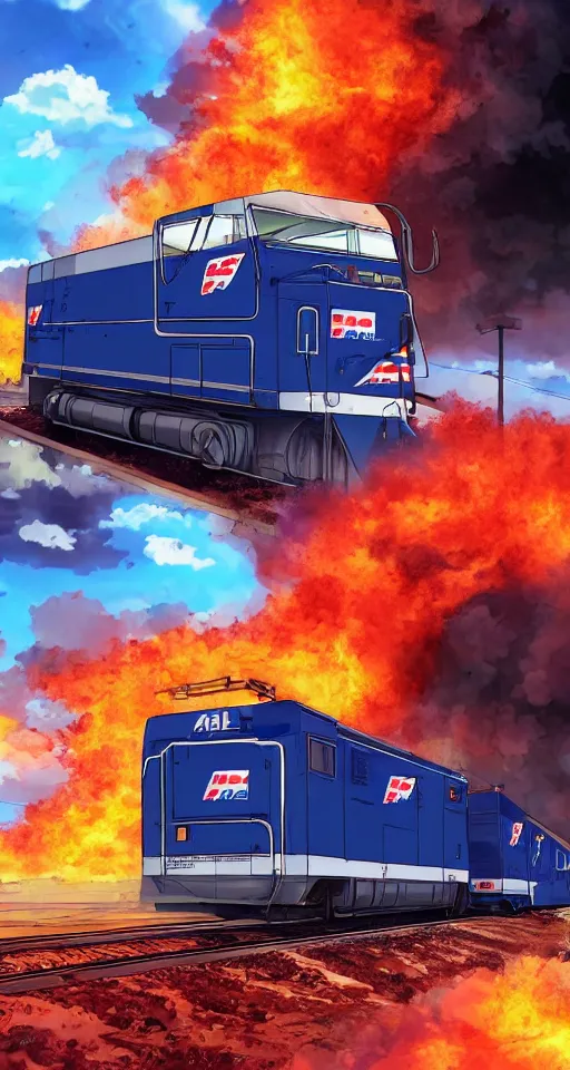 Image similar to high quality anime-style image of a USPS LLV on fire, 4k, digital art, wallpaper