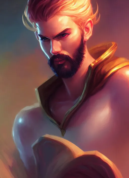 Image similar to handsome lux fortune from league of legends, half body shot, path traced, realistic, highly detailed, high quality, digital painting, hd, alena aenami, lilia alvarado, shinji aramaki, karol bak, alphonse mucha, tom bagshaw