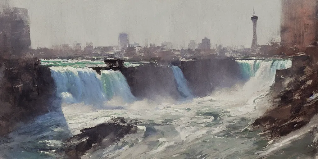 Prompt: painting of niagara falls by richard schmid, alla prima, loose gestural painterly, jeremy mann