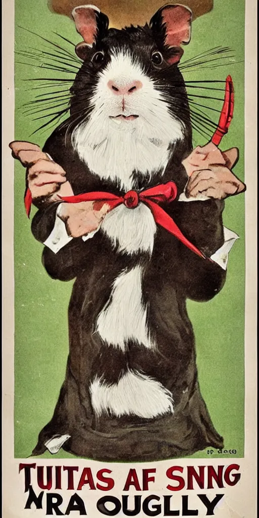 Image similar to a 1 9 1 0 s poster advertising a guinea pig that can sing