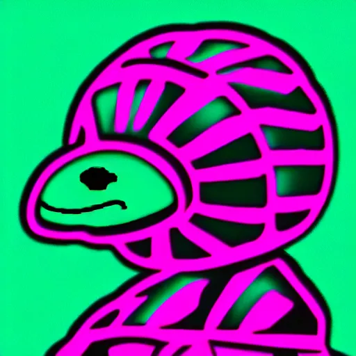 Image similar to full body turtle, side profile, retro wave, 8 0 s neon