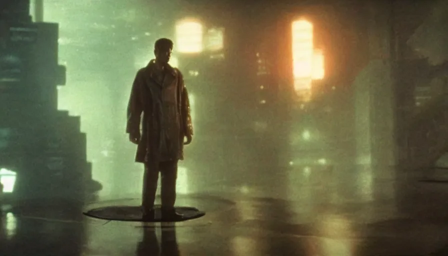 Image similar to screen shot of blade runner, astronaut priest talking to god, ambient lighting, cinematic, epic, demonic