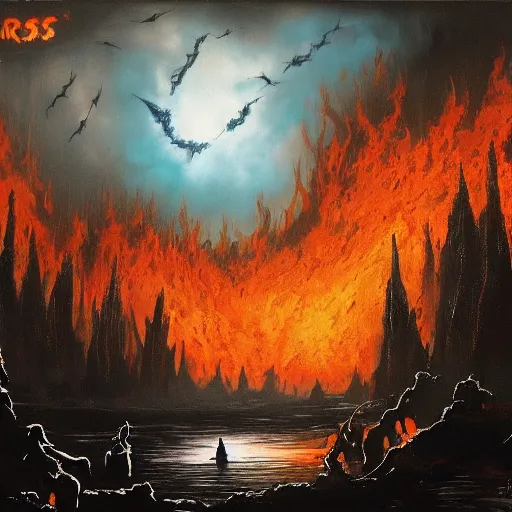 Image similar to the underworld inferno by bob ross