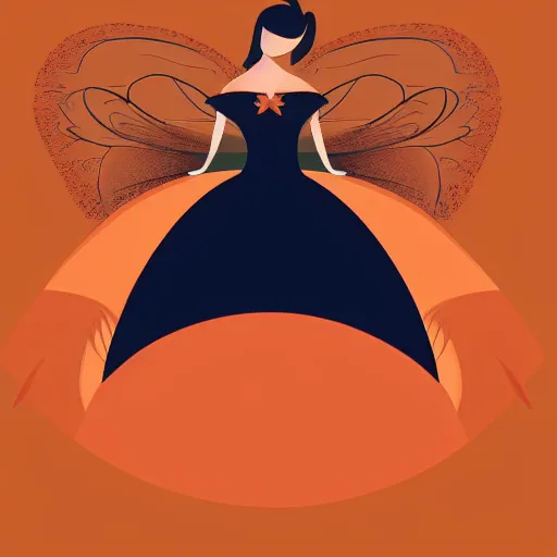 Prompt: modern minimalist vector art of a fairy tale princess in navy and burnt orange hues, clean lines