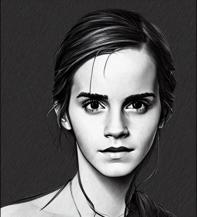 Prompt: one - line drawing of emma watson, on canvas, in the style of matte, digital art
