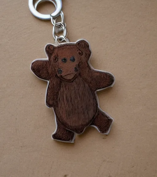 Prompt: keychain of a realistic bear and a salmon