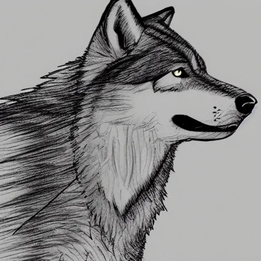 Prompt: wolf template base sketch, sideways view, simple, no color, high quality, HD, 8K