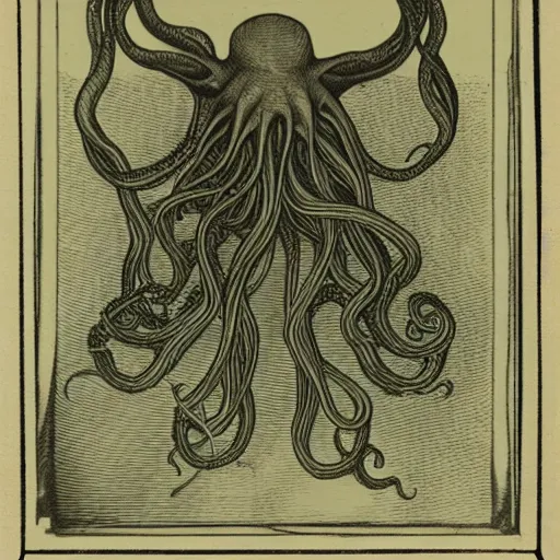 Image similar to ambrotype of a cthulhu high priestess. tangle of tentacles