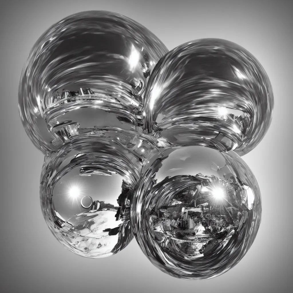 Prompt: full length portrait of a baby harp seal reflected in a chrome sphere, ultra wide 1 0 mm, by m c escher pen and paper