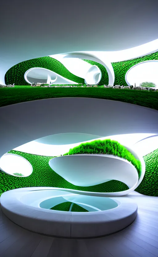 Image similar to villa parametric architecture fluid design, vincent callebaut well - defined style, ultra detailed, monochromatic, natural lighting, volumetric lighting, generative art nebula, cinematic, photo realistic, hyper real, surreal design, flow everywhere, walls made of crystal clear water, droplets on the walls, black metal, magnesium, 8 k,