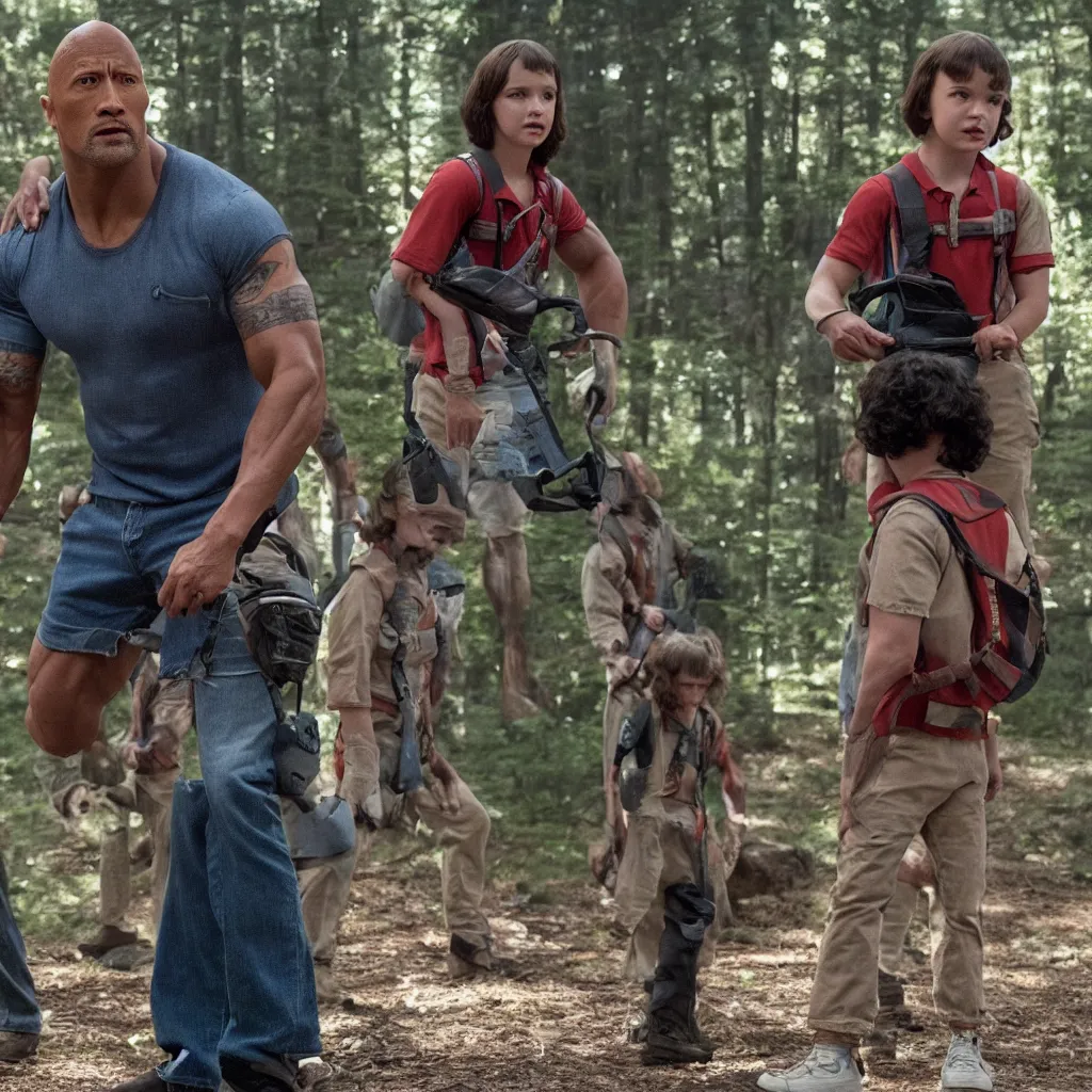 Prompt: Starring Dwayne Johnson in stranger things